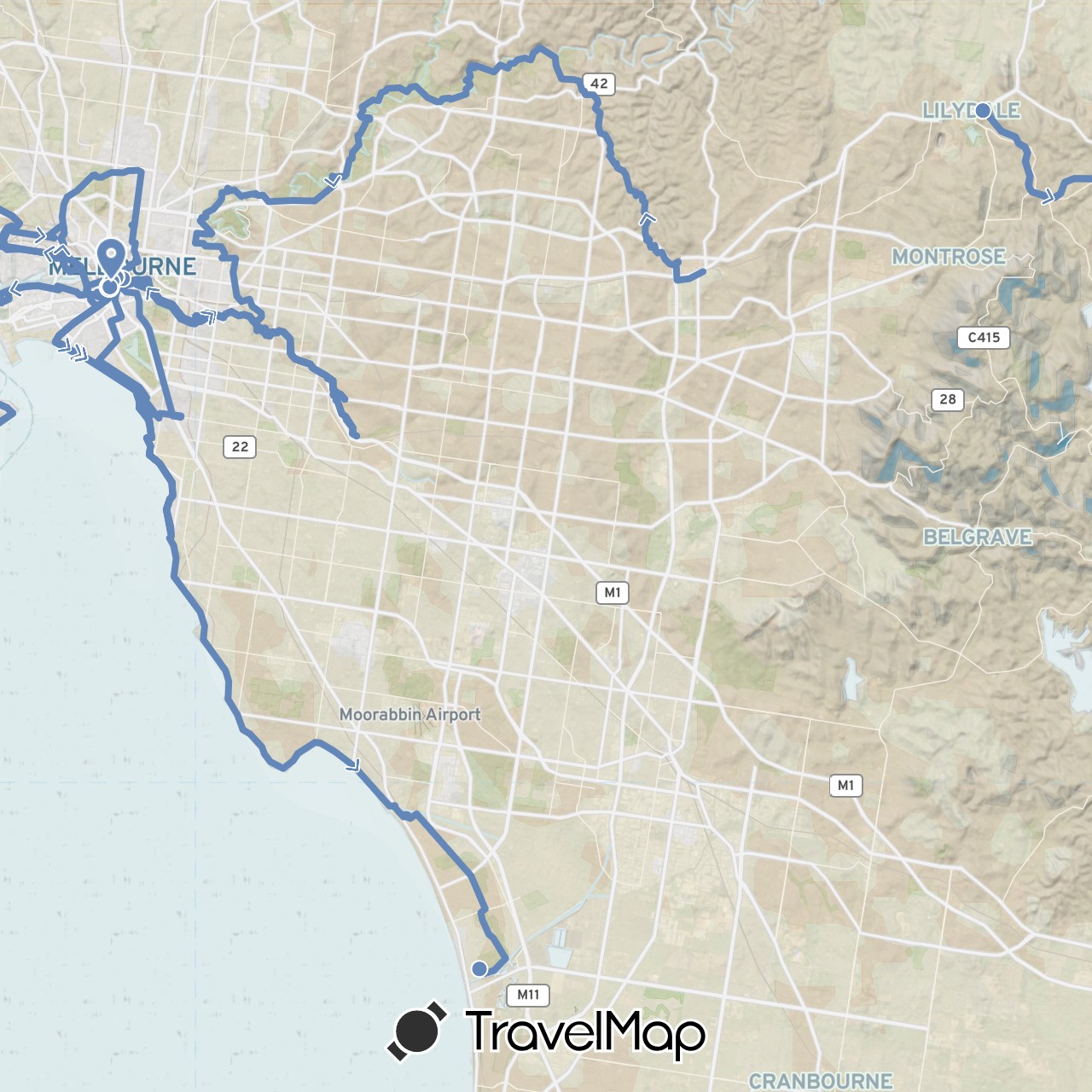 TravelMap itinerary: driving, cycling
