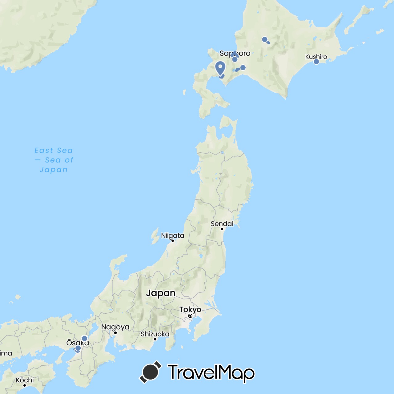 TravelMap itinerary: cycling in Japan (Asia)