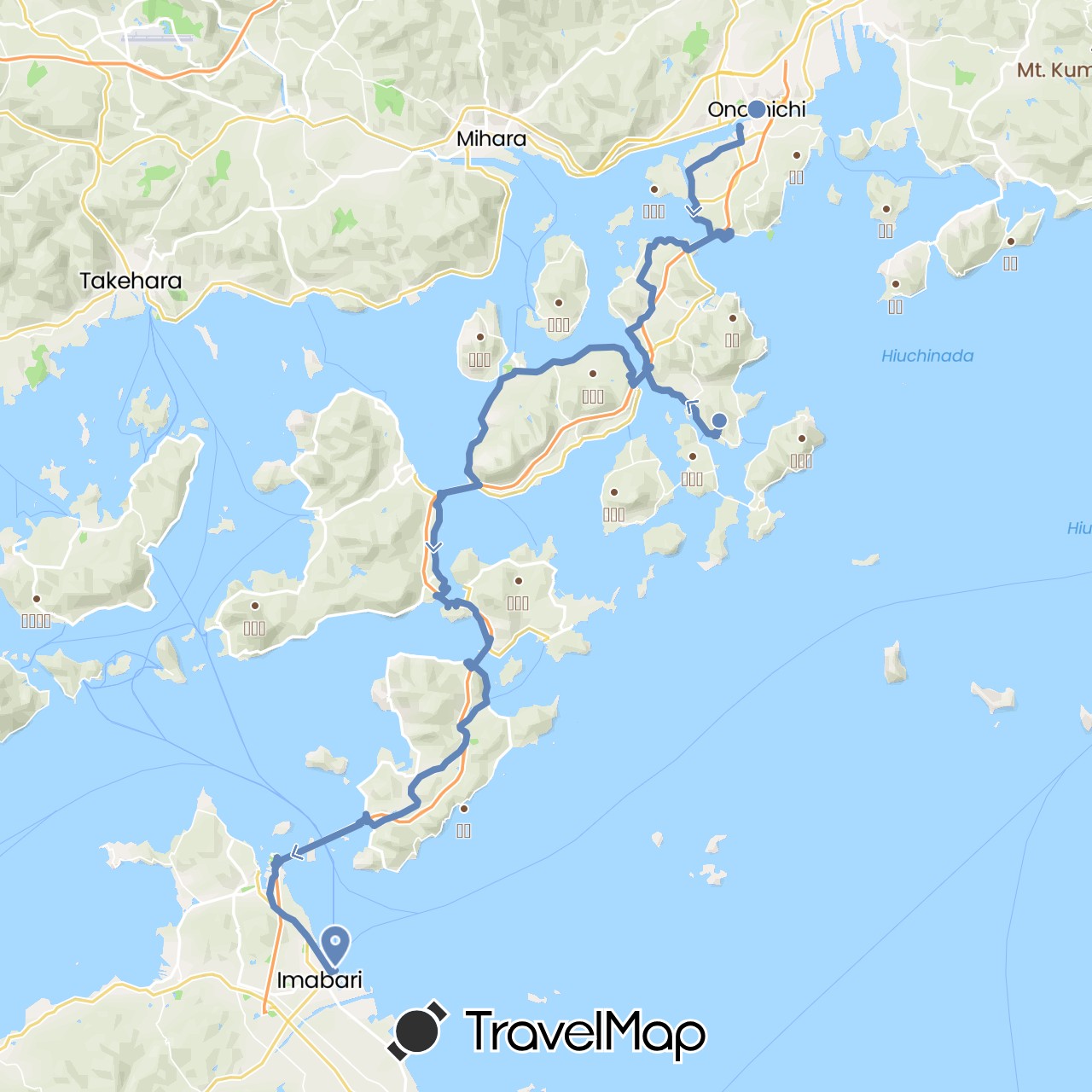 TravelMap itinerary: driving, cycling in Japan (Asia)