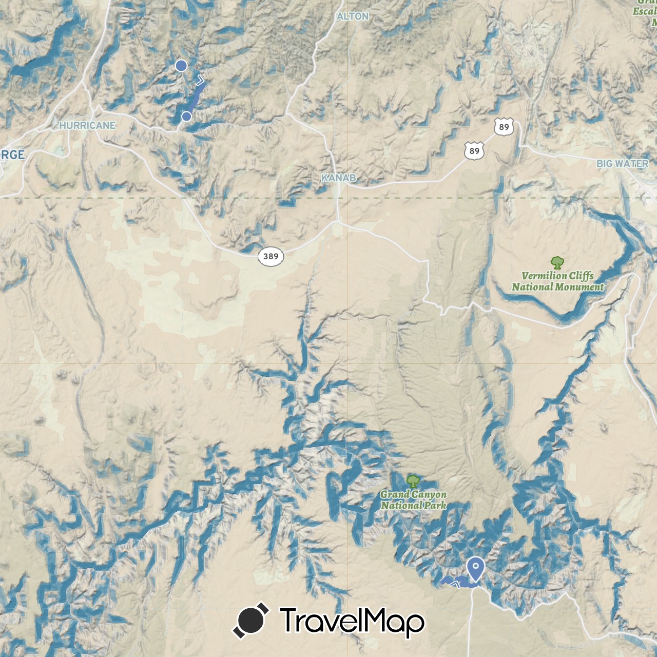 TravelMap itinerary: driving, cycling in United States (North America)